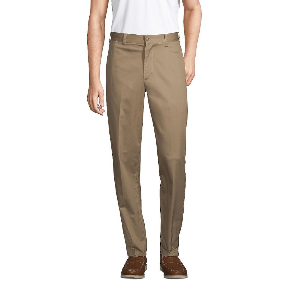 NWT LANDS' END‎ MEN'S BLEND PLAIN FRONT CHINO PANTS KHAKI 36